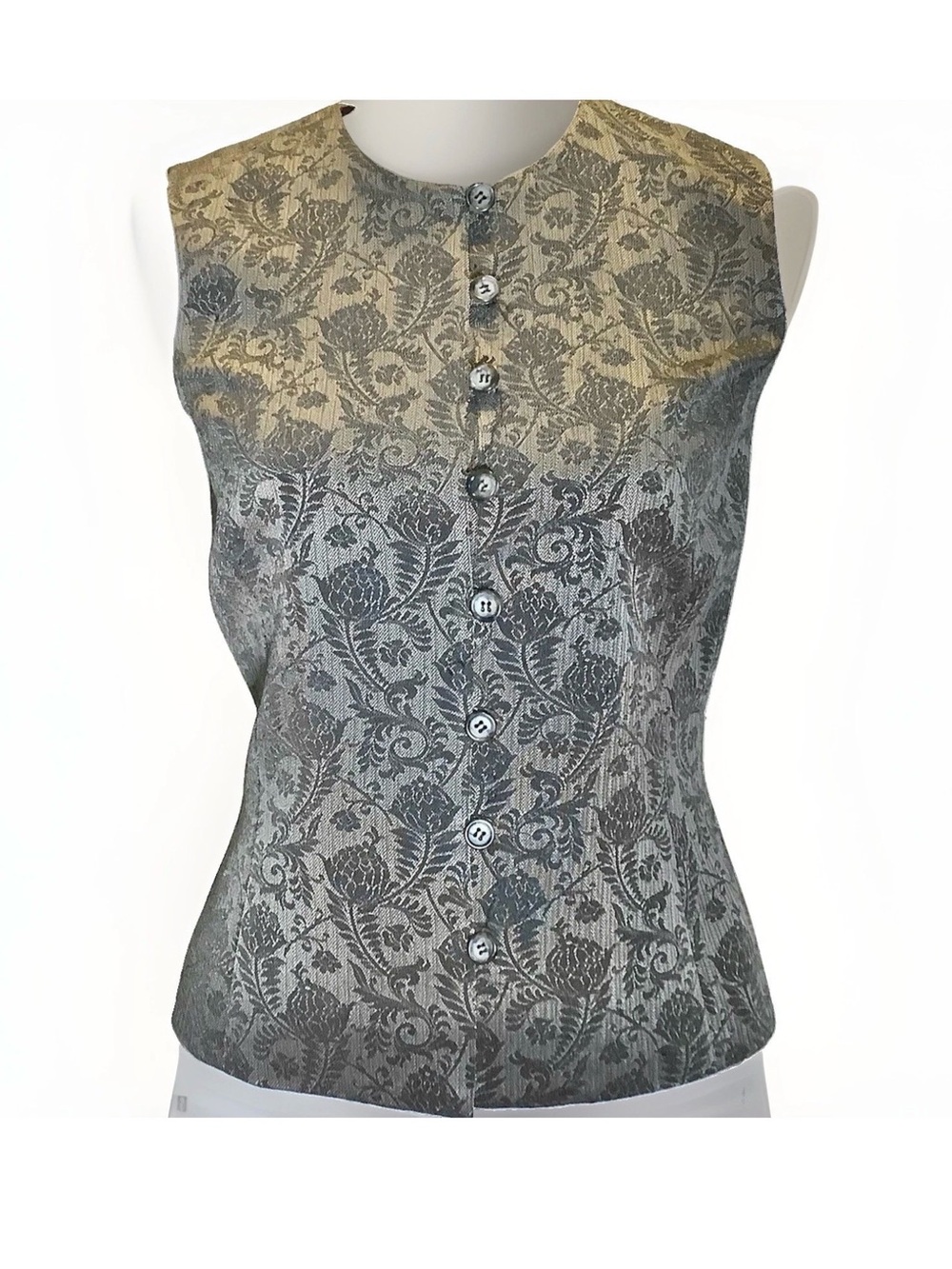 VINTAGE Oscar De La Renta Button Down Damask Vest Size 4 Woven Floral